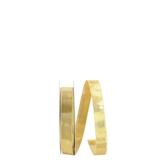 JAM Paper /8" x 25yd. Gold Woven Lame 2 Wired Ribbon